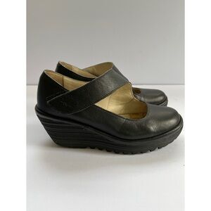 Fly London Black Leather Platform Shoes